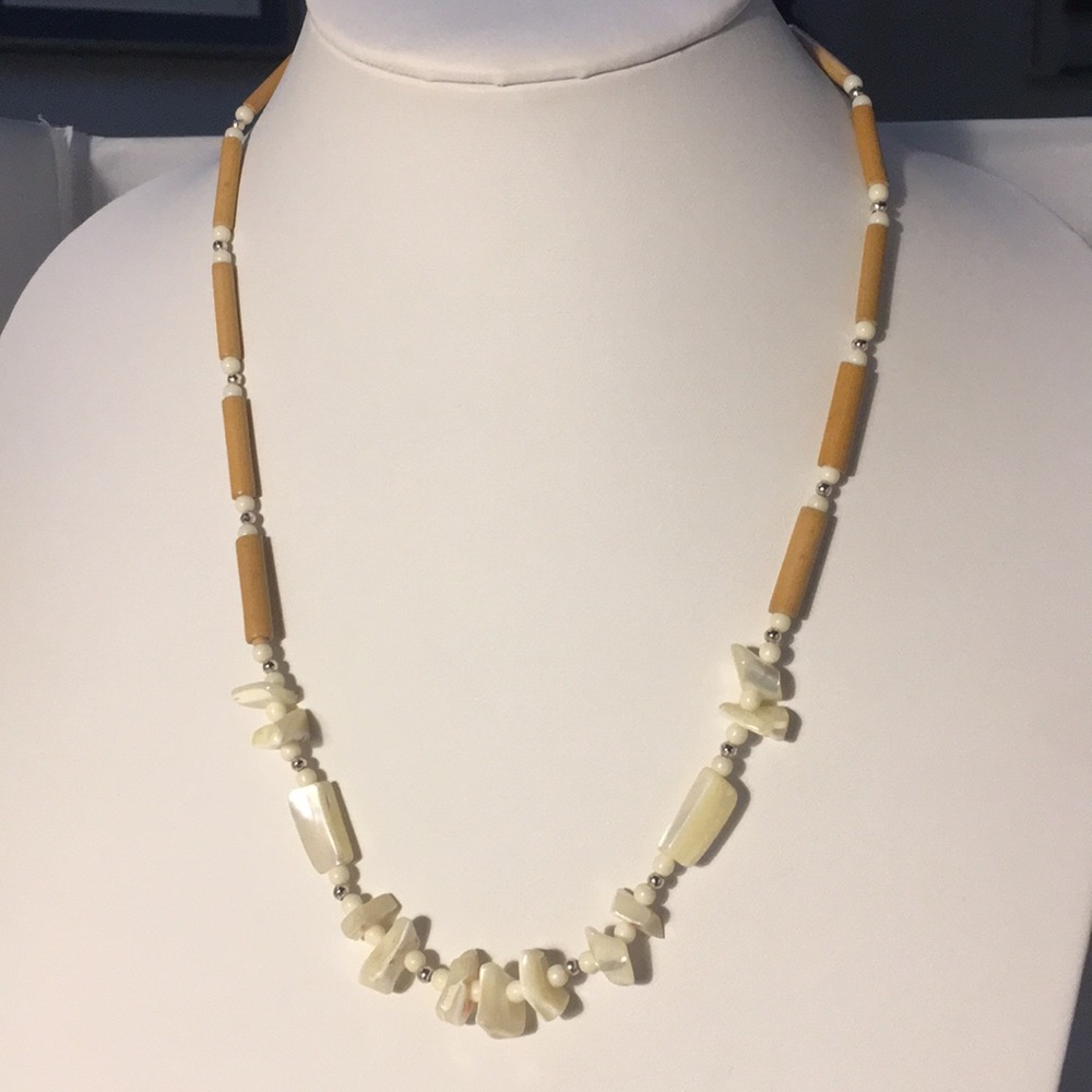 Vintage Wood & Shell Bohemian Tribal Necklace